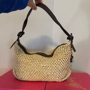 New Zara Cream and Brown Woven Hobo Bag